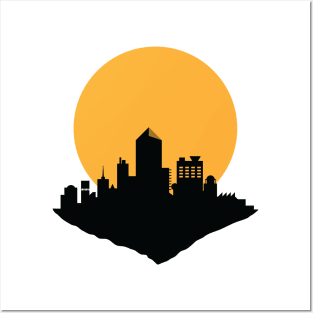 silhouette big city with Supermoon background Posters and Art